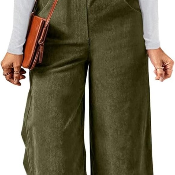 Pants - Women Corduroy Overalls Winter Fall Casual Loose Sleeveless Adjustable Strap Wid